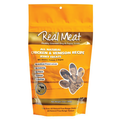 The Real Meat Chicken & Venison Jerky Treats 12oz